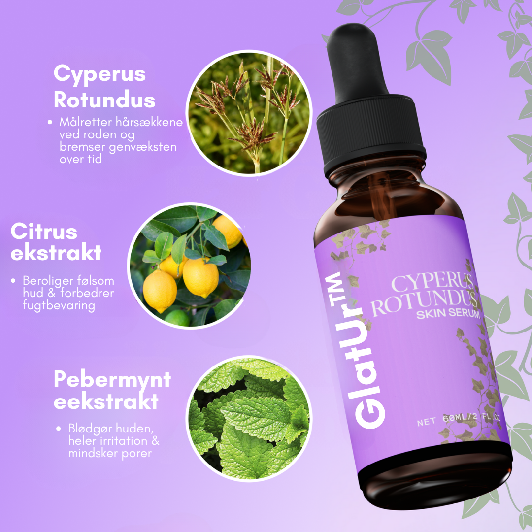 GlatUr™ | Naturlig hårvæksthæmmer med Cyperus Rotundus | Giver glattere hud uden stubbe og jordbærhud