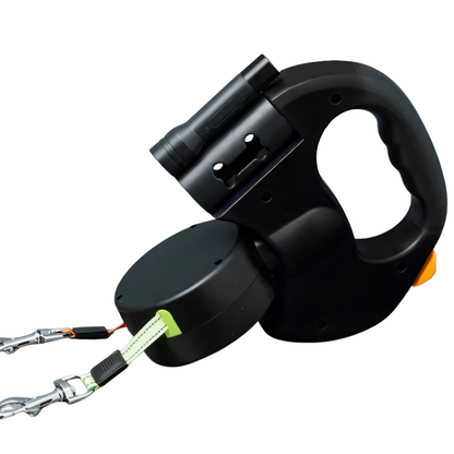 DogFri™ - DoubleLeash: LED-Lys Dobbelt Hoved Indtrækkelig Hundesnor