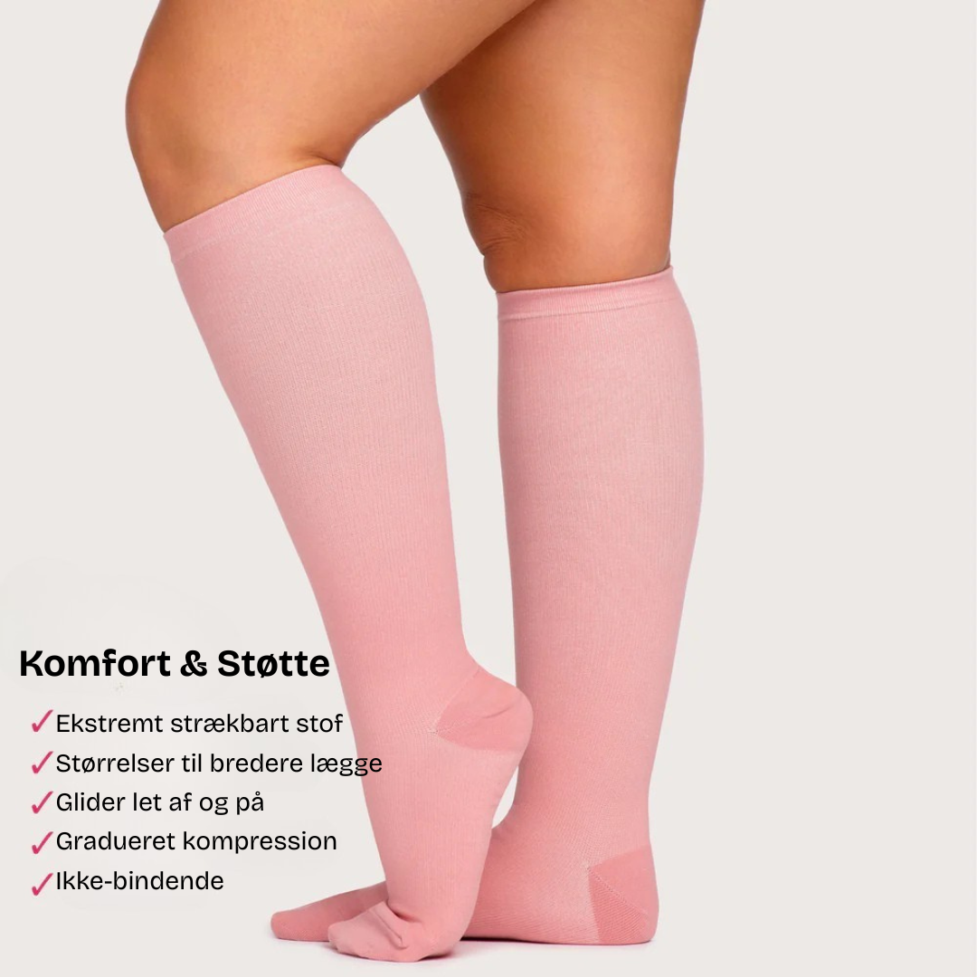 TrykStrømpe™ | Brede kompressionsstrømper | Lindrer smerter og øger blodcirkulationen