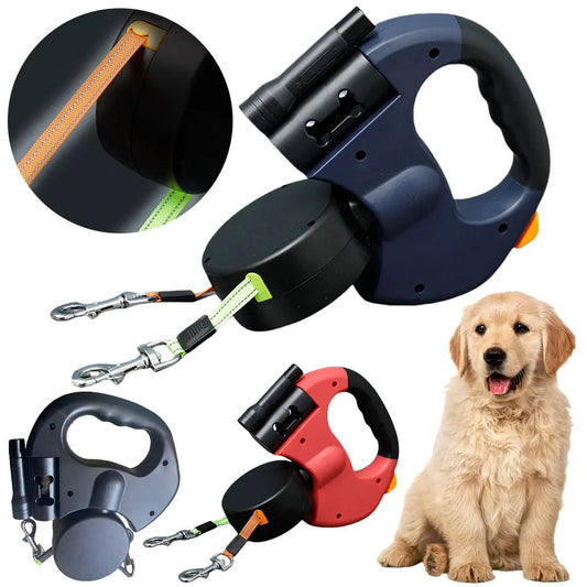 DogFri™ - DoubleLeash: LED-Lys Dobbelt Hoved Indtrækkelig Hundesnor