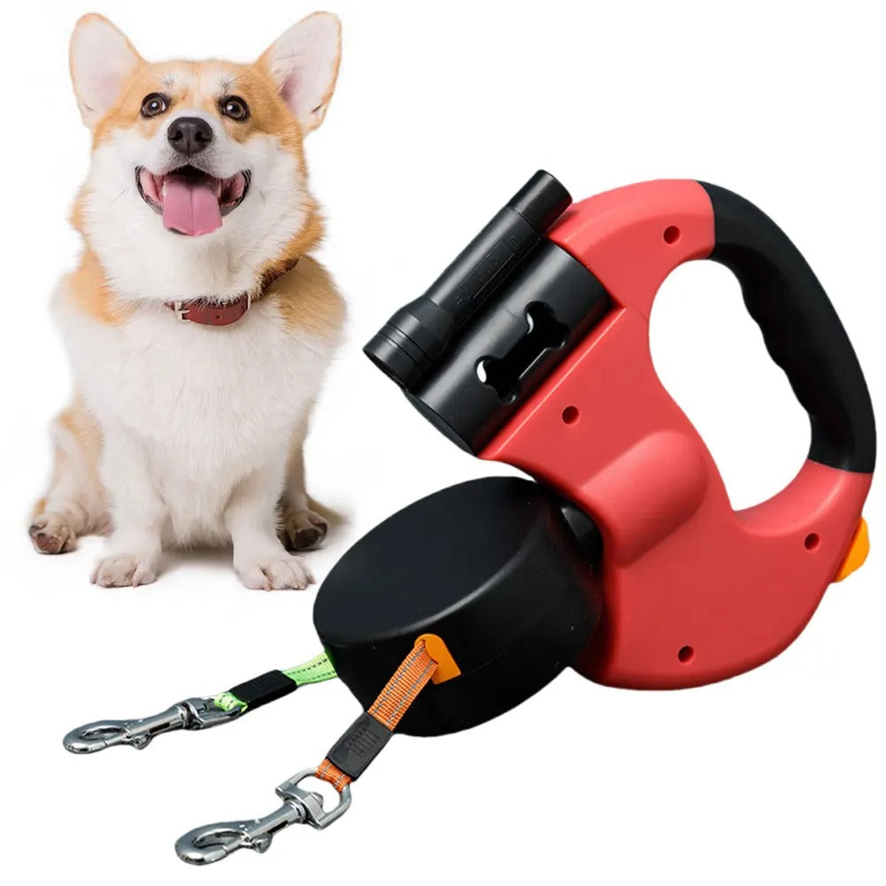DogFri™ - DoubleLeash: LED-Lys Dobbelt Hoved Indtrækkelig Hundesnor
