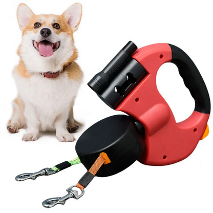 DogFri™ - DoubleLeash: LED-Lys Dobbelt Hoved Indtrækkelig Hundesnor